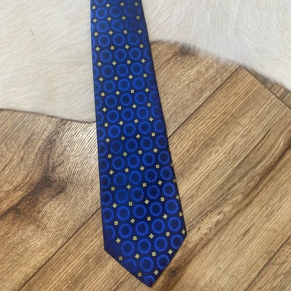 Kailong 100% blue geometric silk tie - Picture 3 of 5